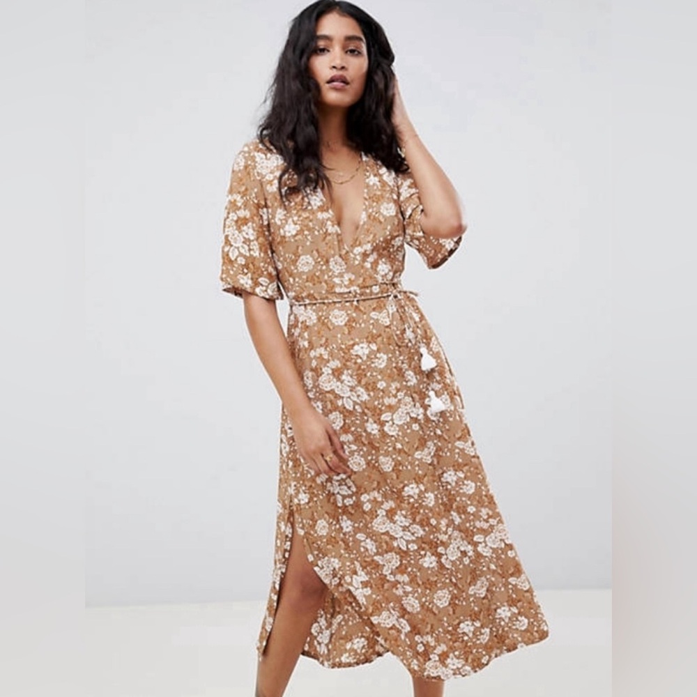 Faithfull Floral Midi Wrap Dress, Size 6